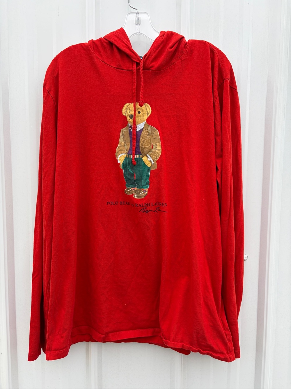 Vintage Polo Ralph Lauren Red Polo Bear Tee Shirt Hoodie XL Fall Heritage Luxury